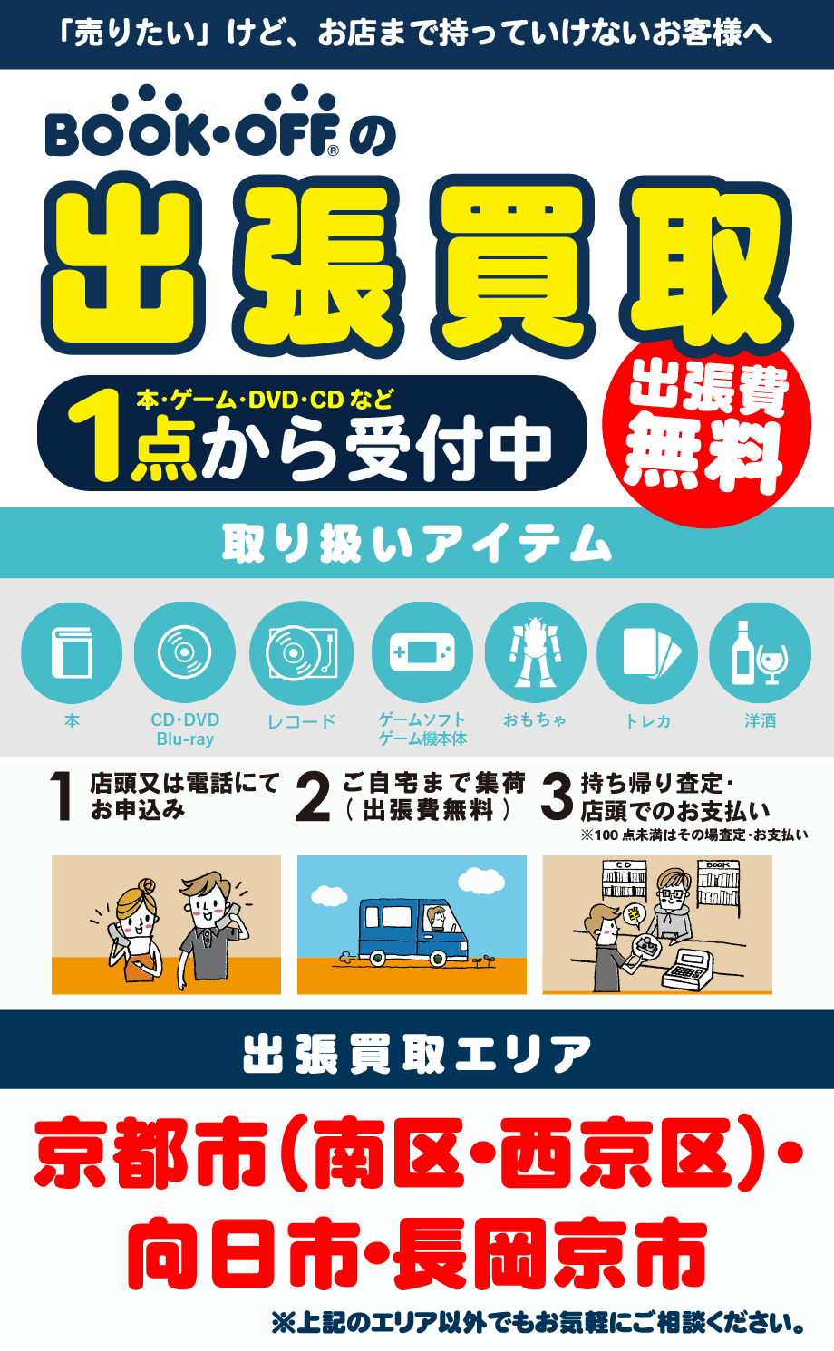 出張買取(エリア:京都市(南区・左京区)・日向市・長岡京市)
